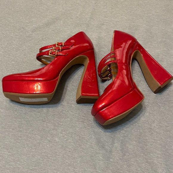 Jessica Simpson Mary Jane Platform Pumps Womens 8 1/5 Strappy, New, Red - Picture 10 of 10
